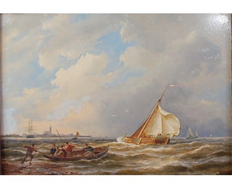 Pieter Cornelis Dommershuijzen (1834-1908) - Barges off shore on a squally day, oil on panel, signed and dated 1883 lower rig