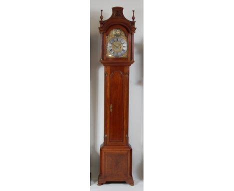 Kirkham of Holywell - a walnut longcase clock, the 11" arched brass dial having rocking ship automata to the arch, over silve