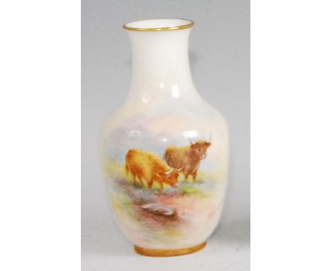 A Royal Worcester porcelain vase, shape No.2491, decorated with Highland Cattle in a landscape by Edward Townsend, black mark