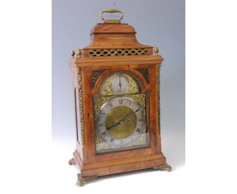 Eardley Norton of London - an 18th century walnut cased bracket clock, the signed arched brass dial having silvered strike/si