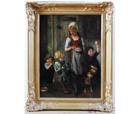 Attributed to Harry Brooker (act.1876-1902) - Family friends, oil on panel, 39 x 29cm