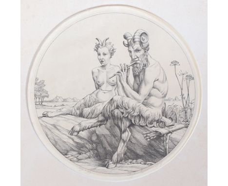 Stephen Gooden (1892-1955) - The Satyrs, line engraving, signed and dated 1937 in pencil to the margin, dia.15.4cm.Paper good