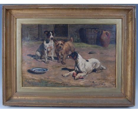 John Ley Pethybridge (1865-1905) - Foxhounds and terrier under long shadows, oil on canvas, signed lower left, 32 x 52.5cmCon