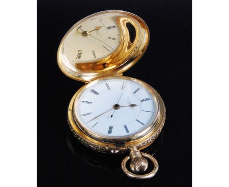 Thomas Russell & Son of Liverpool - an 18ct gold cased gents full hunter pocket watch, having plain covers with chased edge, 