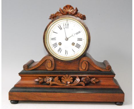 J.W. Benson of Ludgate Hill, London - a Victorian walnut cased mantel clock, having a signed white enamel dial with twin wind