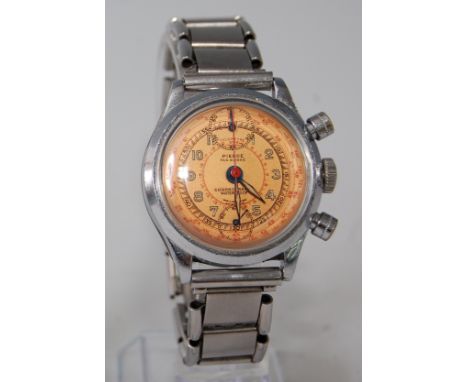 A gent's Pierce steel cased chronograph, having manual wind movement, circa 1950, the signed copper colour dial with luminous