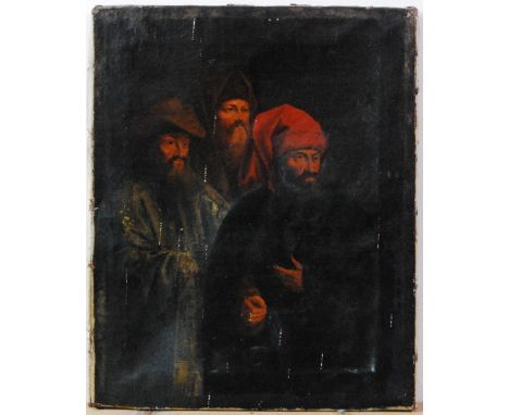 Follower of Heinrich M. Von Hess - The three pilgrims, oil on canvas, 39 x 31cm