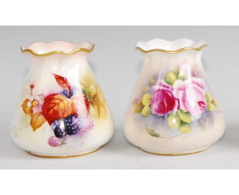 A Royal Worcester porcelain vase, shape No.957, decorated with autumnal leaves and berries by M. Miller, black mark, h.8.5cm;