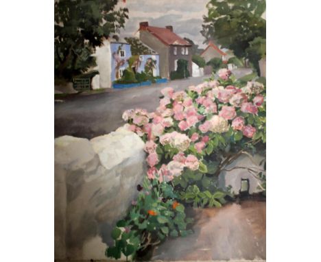 STEPHEN BONE (1904-1958). A FLOWER BED IN A VILLAGE GARDEN. (d) Oil on canvas, unstretched, 76 x 63cm.;, with two further stu