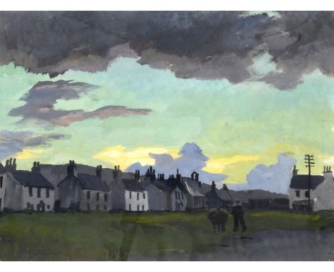 STEPHEN BONE (1904-1958). A GROUP OF FOUR WATERCOLOURS AND DRAWINGS. (d) Comprising a clearing sky scene, signed, gouache, 23