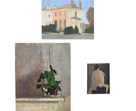 JONATHAN HOYLE (B.1957). THREE SMALL PICTURES. (d) Comprising a back view of a seated nude, inscribed verso, oil on board, 12