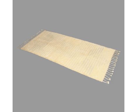 PETER COLLINGWOOD (1922-2008) DESIGNER RUG/WALL HANGING. (d) A rectangular hand woven rug with alternating blue and white ban