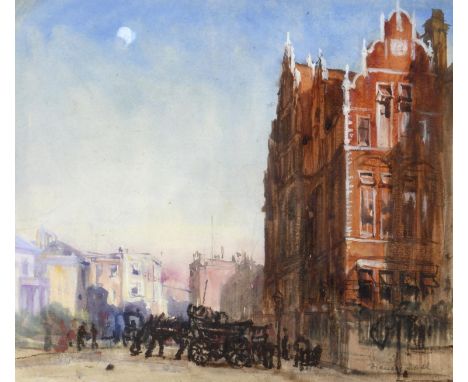 FRANCIS DODD, RA (1874-1949). HORSE AND CART ON A LONDON (?) STREET. Signed, watercolour, 22 x 25.5cm.;, with `Villa at Tivol
