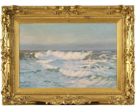 JULIUS OLSSON, RA (1864-1942). SUNLIT SURF. Signed and inscribed `To CPG`, oil on canvas, period gilt frame, 49.5 x 75cm. * G