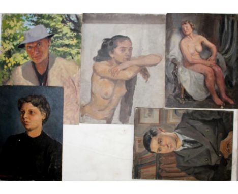 STEPHEN BONE (1904-1958). NUDE (2); JEANNE (FAMILY AU PAIR); PORTRAIT OF A YOUNG MAN (GAVIN BONE?); PORTRAIT. (d) Five, one s