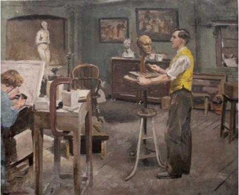 STEPHEN BONE (1904-1958). A SCULPTURE CLASS. (d) Signed, oil on canvas, unframed, 63.5 x 76.5cm. * Satisfactory condition. **