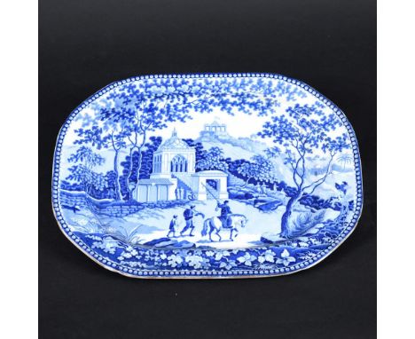 ROGERS ENGLISH PEARLWARE MEAT PLATE & PEARLWARE PLATES. An early 19thc rectangular shaped meat dish, transfer printed with cl