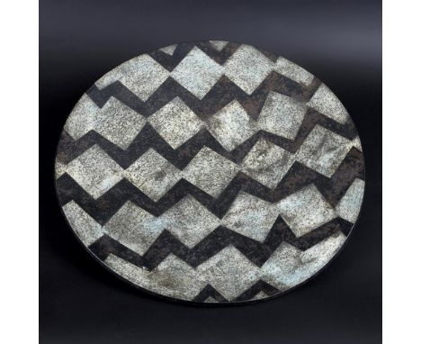 JASON WASON (BORN 1946) - LARGE STUDIO POTTERY CHARGER. (d) Of unusually large size, with a bronzed and green glazed zig zag 