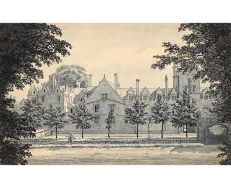 MICHAEL ANGELO ROOKER, ARA (1743/6-1801). ST JOHN'S COLLEGE, OXFORD, FROM ST GILES. Blue and grey wash over pencil, unframed,