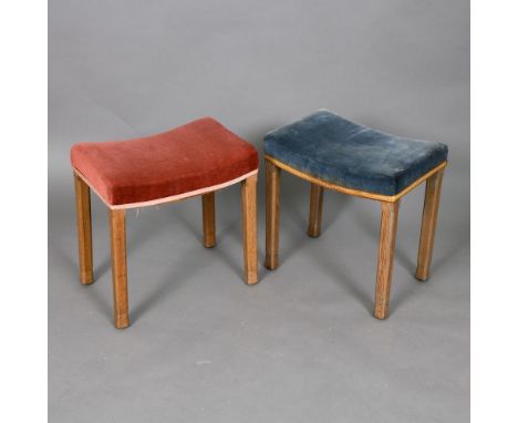 ELIZABETH II - TWO CORONATION STOOLS. Including a limed oak stool with a blue velvet seat and gold braiding, stamped 'ER Coro