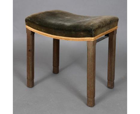 GEORGE VI - CORONATION STOOL. A limed oak stool with a velvet covered seat and gold braiding. Stamped 'GR VI Coronation', 47c