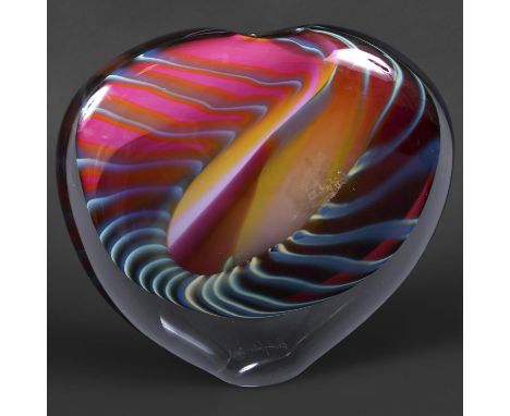 PETER LAYTON (B 1937) - LARGE CONTEMPORARY GLASS VASE, 2006. (d) A large heart shaped glass vase with small aperture, the rub