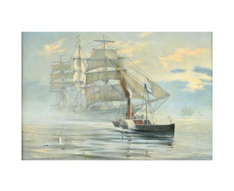 JOHN STEVEN DEWS (B.1949). THERMOPYLAE HOVE TO. (d) Signed, oil on canvas, 49 x 74cm., Exhibited: Beverley, Yorkshire, James 