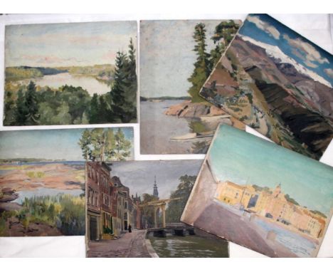 STEPHEN BONE (1904-1958). SIX SKETCHES OF EUROPEAN VIEWS. (d) Comprising Groenburgwal and Zuider Kerk, Amsterdam; Evening on 