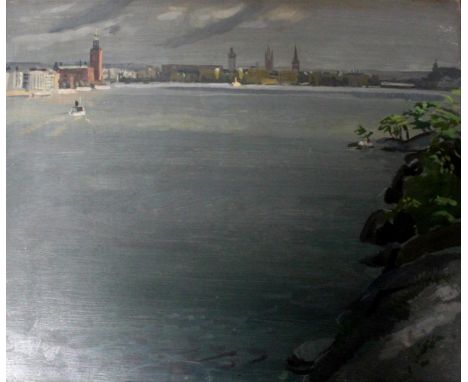 STEPHEN BONE (1904-1958). FOUR UNFRAMED OILS ON BOARD. (d) Comprising a City Scene from the river (Glasgow?), 51 x 61cm.; On 