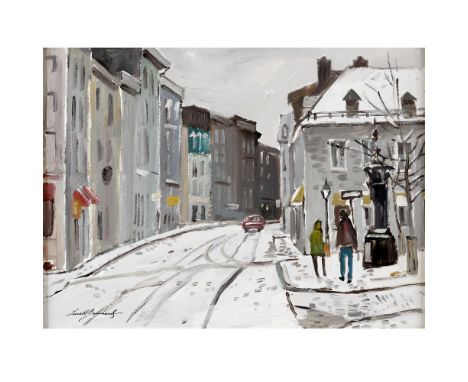 LORNE HOLLAND BOUCHARD (CANADIAN, 1913-1978). ST. PAUL STREET FROM PLACE JACQUES CARTIER (MONTREAL). Signed, also signed and 