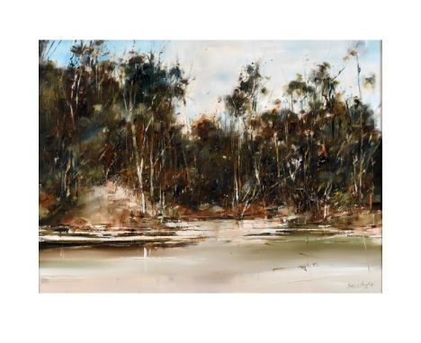 PETER BARRACLOUGH (B.1938/9). LOW TIDE, CAM RIVER. (d) Signed and dated 89, oil on canvas, 75 x 100cm., Provenance: Deakin, C