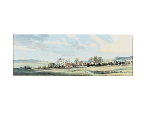 MICHAEL BARNFATHER (B.1934). ABBOTSBURY. (d) Signed and dated 80, titled on the stretcher, oil on canvas, 36.5 x 105cm. * Nee