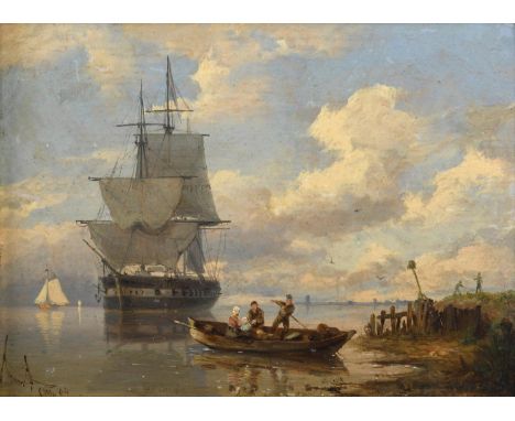 WARNER GYSELMAN (1827-C.1864). PUNTING IN CALM SHALLOWS; ROWING IN HEAVY SEAS. A pair, both signed with monogram and dated 64
