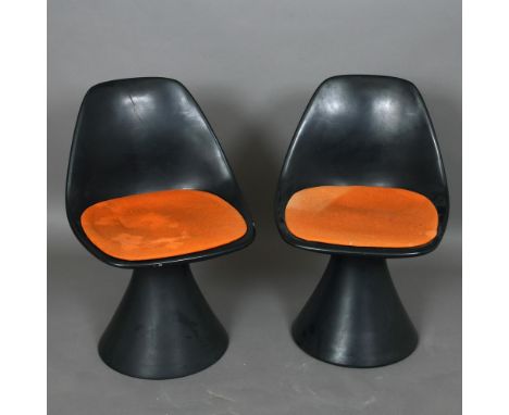 ARKANA - RETRO 'MUSHROOM' CHAIRS &amp; MATCHING TABLE. A pair of 'Mushroom' shaped black chairs designed by Maurice Burke, wi