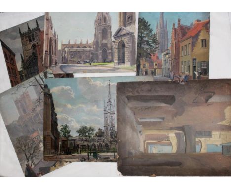 STEPHEN BONE (1904-1958). ST DUNSTAN IN THE EAST; DURHAM CATHEDRAL; OXFORD; BRUGES; ST TROPEZ. (d) Six, three signed and/or i