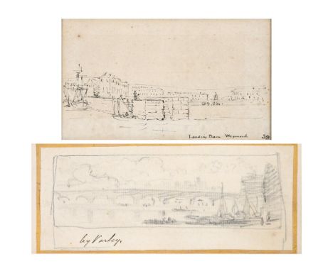 JOHN VARLEY (1778-1842). WESTMINSTER BRIDGE AND THE ABBEY BEYOND. Bears inscription `By Varley`, pencil, 6.5 x 15.5cm; with a