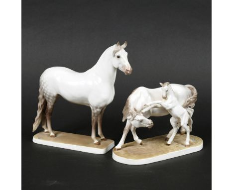 NYMPHENBURG PORCELAIN HORSE & FOAL GROUP - MENE, & ANOTHER HORSE. Including a horse and rearing foal group, after a design by
