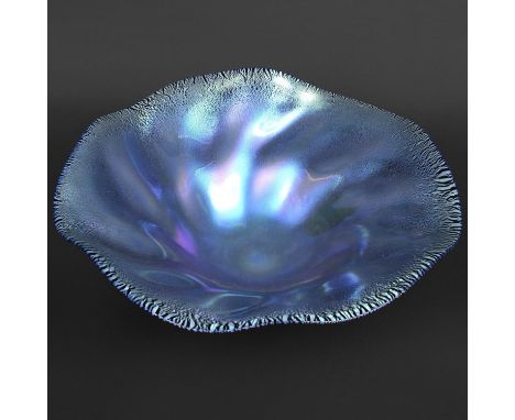 OKRA GLASS - LARGE SPUN PURPLE RIPPLE BOWL, 2004. A privately commissioned large glass bowl with a wide flared rim, dated 200