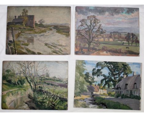 STEPHEN BONE (1904-1958). KING'S HEAD, LANDERMERE, ESSEX. (d) Signed and inscribed verso, oil on panel, unframed, 27 x 35cm.;