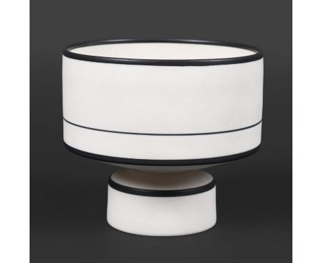NICHOLAS HOMOKY (BORN 1950) - A PORCELAIN FOOTED BOWL. (d) A porcelain footed bowl , with black horizontal lines around the b