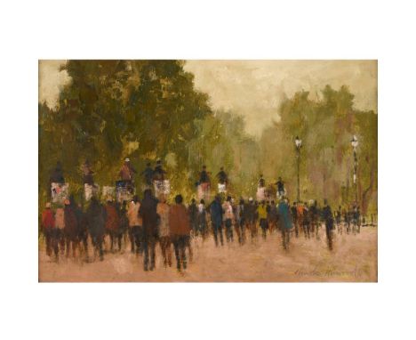 CHARLES HORWOOD (1908-1975). SPEAKERS' CORNER, HYDE PARK, LONDON. (d) Signed, oil on Masonite, 19 x 29cm. * Needs only a ligh