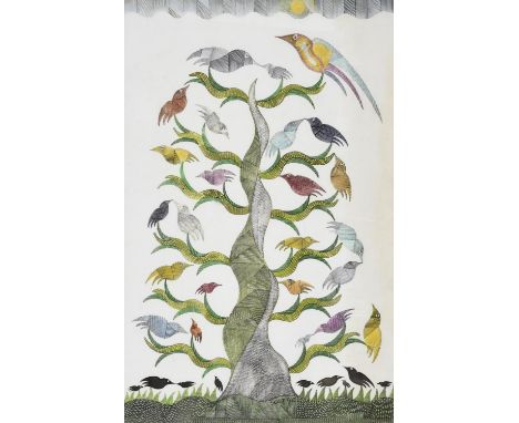 SCOTTIE WILSON (1891-1972). BIRDS IN A TREE, c.1950. (d) Ink and coloured crayon on board, 67 x 43cm., Provenance: London, Gi