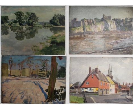 STEPHEN BONE (1904-1958). RINGWOOD, HANTS; CHEPSTOW; VALE OF HEALTH POND, HAMPSTEAD; ANOTHER VIEW. (d) Four, three signed and