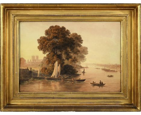 JOHN GLOVER (1767-1849). THE POOL OF WESTMINSTER. Watercolour and pencil, 30 x 43cm., Provenance: The Revd J (or T) Whately. 