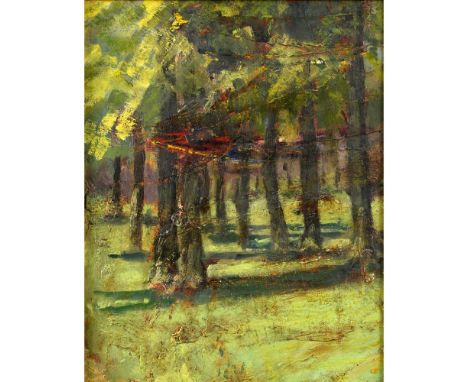CLARA SOUTHERN (1860-1940). A LINE OF TREES. Oil on Masonite, 24.5 x 19cm. * Evidence of abraded area just above the centre (