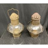 20th cent. Maritime: Brass hanging lifeboat lamps, one marked 'Wedge'. (2)
