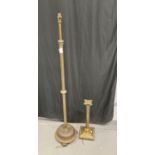Metalware: Early 20th cent. brass adjustable standard lamp, round column on an embossed round base