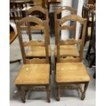 19th cent. Oak country chairs, shaped top rail, open backs with shaped bar across solid seats,