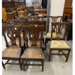 Late 18th cent. Oak country dining chair, vase shaped back splat, drop in seat, shaped rails on
