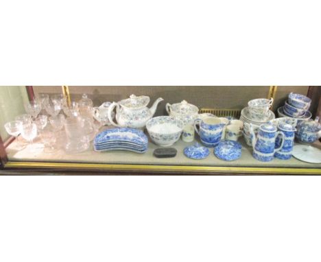 A quantity of Spode Italian pattern blue and white wares, together with other teawares and mixed glassware  